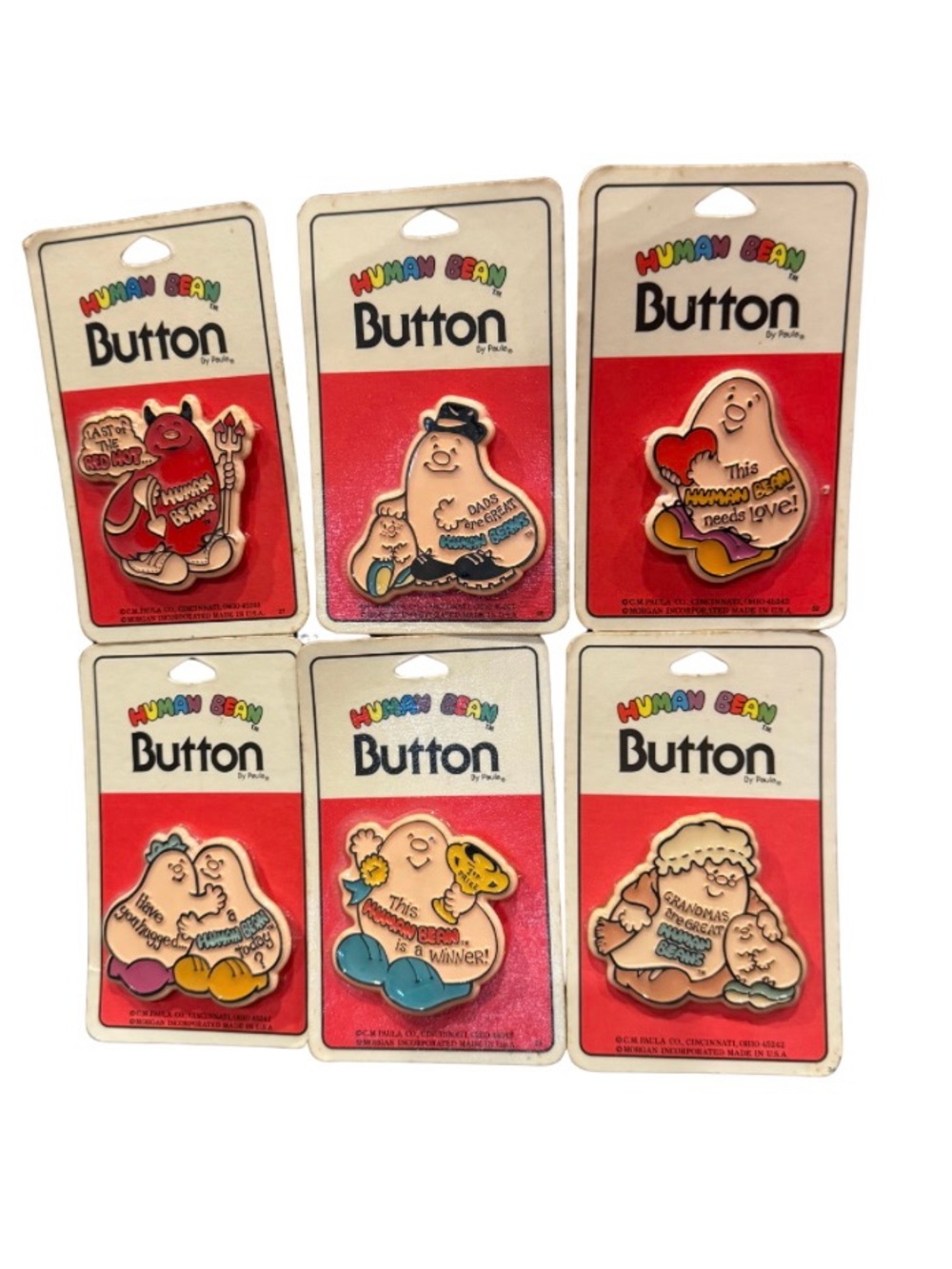 Vintage Human Bean Collector Pins Lot of 6